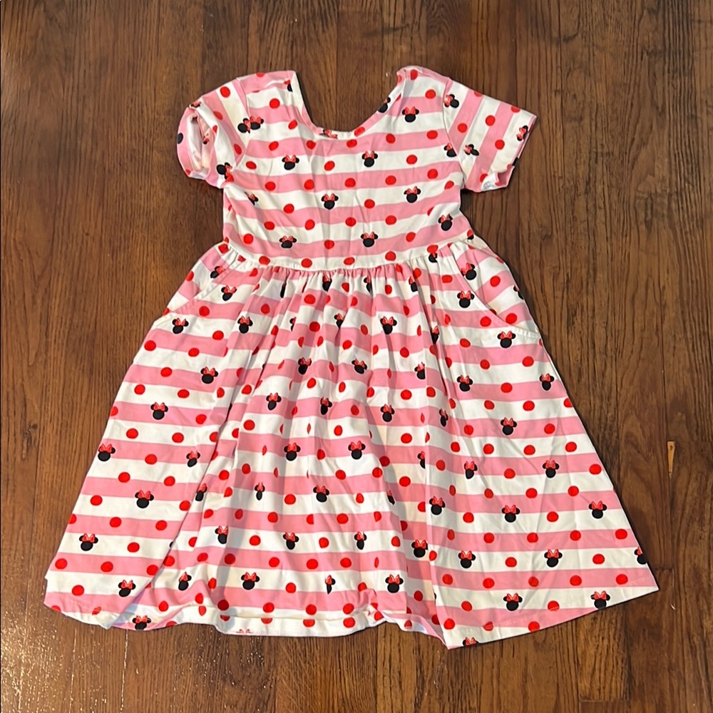Hanna Andersson Pink Striped Kids Dress with Minnie Mouse Print